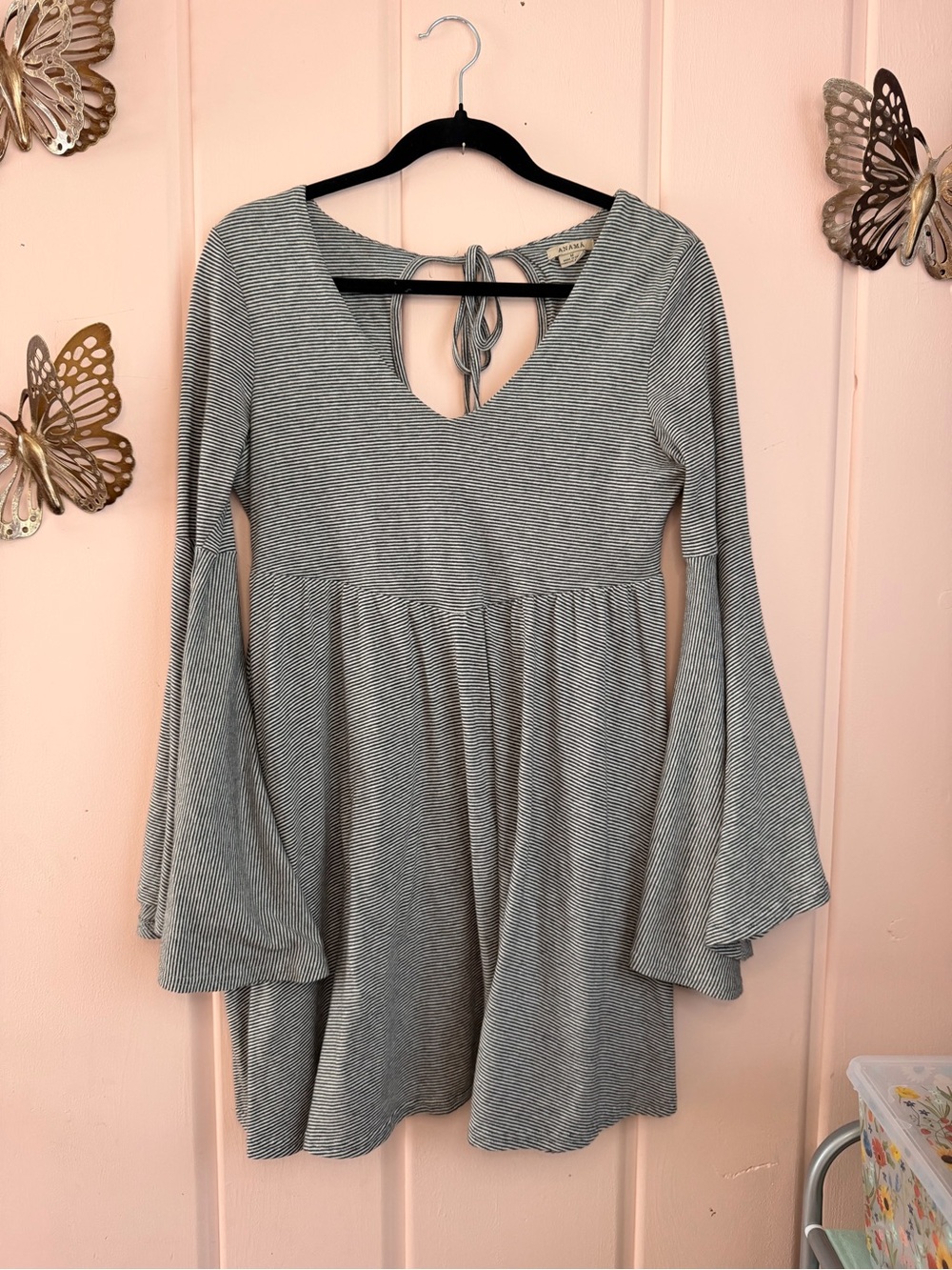Anama Black and White Striped Fit and Flare Tunic szM